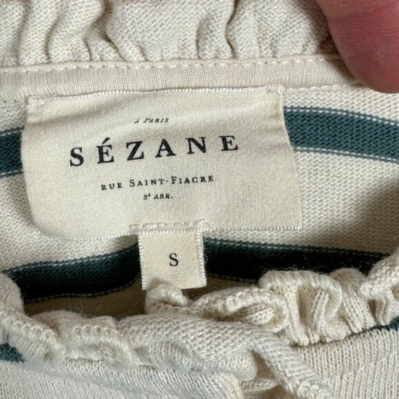 Sezane Gael Marinere Top Striped Henley Size Small French Nautical Stripe Ruffle - Picture 6 of 15